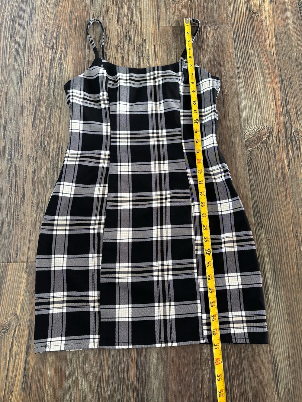 Divided H&M Bodycon Fitted Mini Dress Small Black White Tan Plaid Sleeveless - Picture 4 of 9